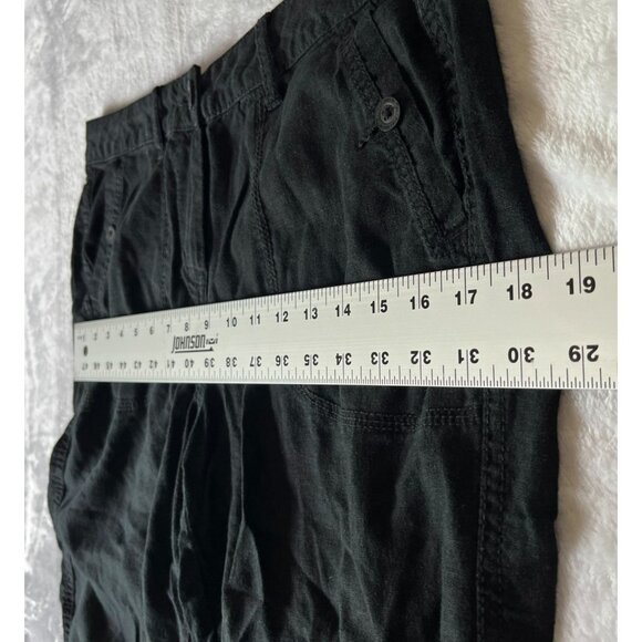 Marks & Spencer Womens Black Wide-Leg Capri Crop Pants UK 12 Medium Linen Blend - Picture 8 of 11